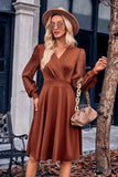 Surplice Neck Swiss Dot Long Sleeve Dress - Trendsi - Flyclothing LLC
