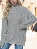 Turtleneck Drop Shoulder Long Sleeve Sweater - Trendsi