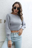 Cropped Round Neck Raglan Sleeve Ribbed Pullover Sweater - Trendsi
