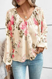 Floral V-Neck Balloon Sleeve Blouse - Trendsi