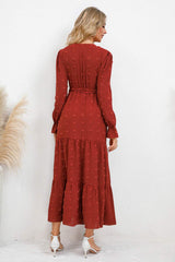 Swiss Dot Tied Surplice Flounce Sleeve Dress - Trendsi - Flyclothing LLC
