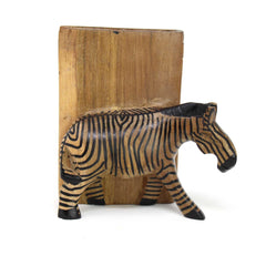 Carved Wood Zebra Book Ends, Set of 2 - Jedando
