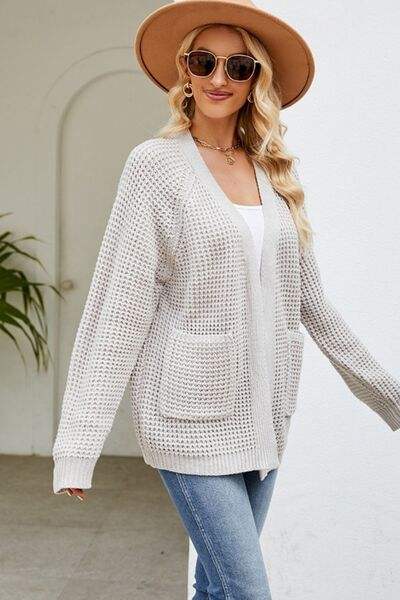Open Front Raglan Sleeve Pocketed Cardigan - Trendsi - Flyclothing LLC