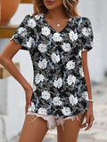Ruche V-Neck Petal Sleeve Top - Trendsi - Flyclothing LLC