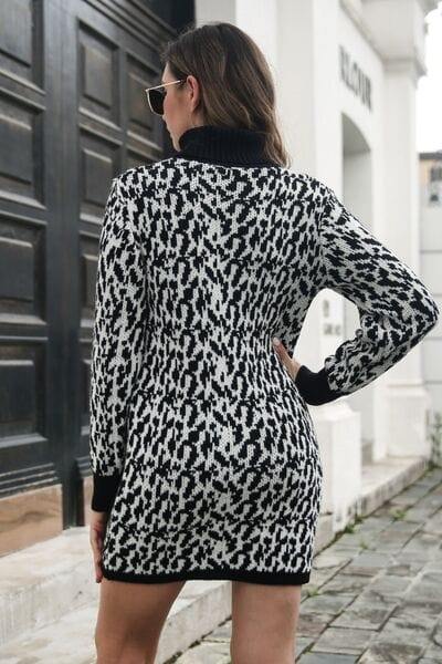 Heathered Turtleneck Mini Sweater  Dress - Trendsi