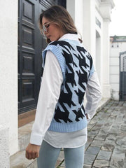 Houndstooth V-Neck Sweater Vest - Trendsi