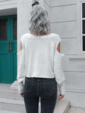 Cold-Shoulder Ribbed Trim Sweater - Trendsi - Flyclothing LLC