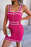 Contrast Trim Decorative Button Sleeveless Knit Dress - Trendsi