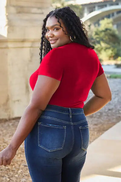 Basic Bae Full Size Round Neck Short Sleeve Bodysuit - Trendsi - Flyclothing LLC