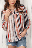Multicolored Stripe Notched Neck Top - Trendsi - Flyclothing LLC