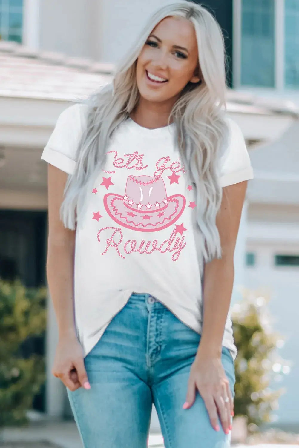 Cowboy Hat Graphic Round Neck Tee - Trendsi - Flyclothing LLC