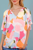 Printed Notched Neck Half Sleeve Blouse - Trendsi - Flyclothing LLC