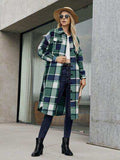 Plaid Pocketed Button Up Trench Coat - Trendsi - Flyclothing LLC