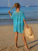 Openwork Flower V-Neck Short Sleeve Cover Up - Trendsi - Flyclothing LLC