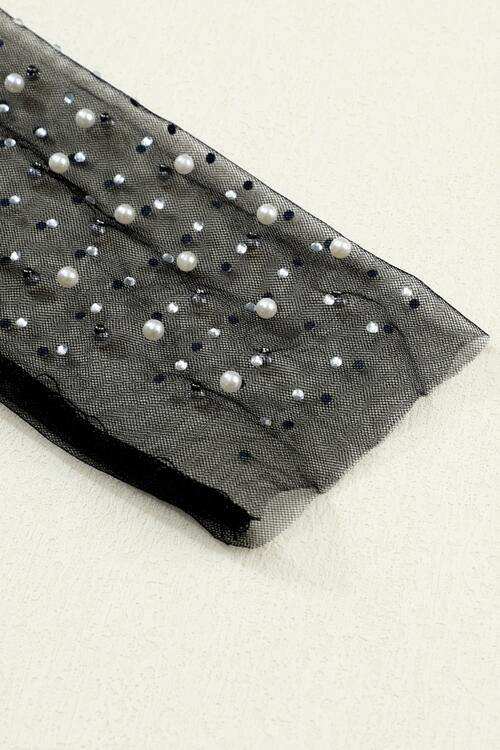 Pearl Long Sleeve Mesh Cropped Top - Trendsi - Flyclothing LLC