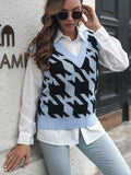 Houndstooth V-Neck Sweater Vest - Trendsi - Flyclothing LLC