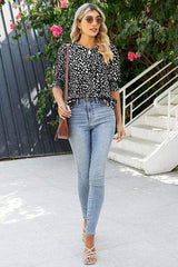 Polka Dot Round Neck Lantern Sleeve Blouse - Trendsi - Flyclothing LLC