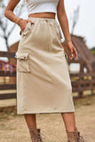 Drawstring Waist Slit Denim Skirt - Trendsi - Flyclothing LLC