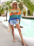 Color Block Openwork Boat Neck Cover Up - Trendsi - Flyclothing LLC