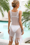 Fringe Hem Openwork Sleeveless Cover-Up Dress - Trendsi