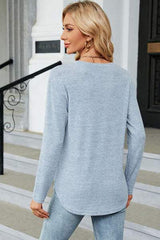 Decorative Button Round Neck T-Shirt - Trendsi - Flyclothing LLC