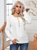 Cable-Knit Round Neck Buttoned Sweater - Trendsi - Flyclothing LLC