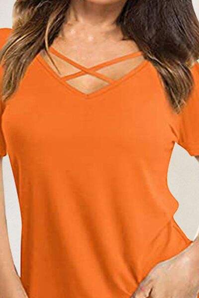 Crisscross Short Sleeve T-Shirt - Trendsi - Flyclothing LLC