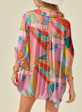 Printed Dolman Sleeve Collared Shirt - Trendsi