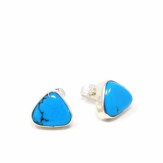 Sterling Silver Earrings, Triangle with Turquoise - Flyclothing LLC