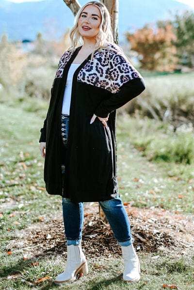 Plus Size Open Front Dropped Shoulder Cardigan - Trendsi - Flyclothing LLC