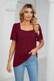 Square Neck Puff Sleeve Tee Shirt - Trendsi