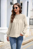 Smocked Mock Neck Swiss Dot Top - Trendsi