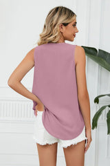 Contrast Trim Plunge Sleeveless Blouse - Trendsi - Flyclothing LLC