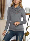 Buttoned Mock Neck Long Sleeve Blouse - Trendsi