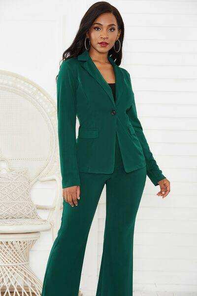 Lapel Collar Long Sleeve Blazer and Pants Set - Trendsi - Flyclothing LLC