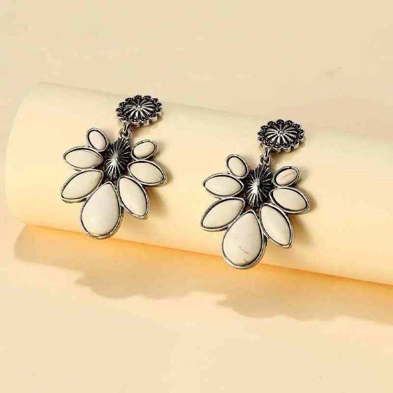 Artificial Turquoise Flower Earrings - Trendsi - Flyclothing LLC