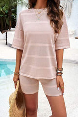 Eyelet Round Neck Top and Shorts Set - Trendsi - Flyclothing LLC
