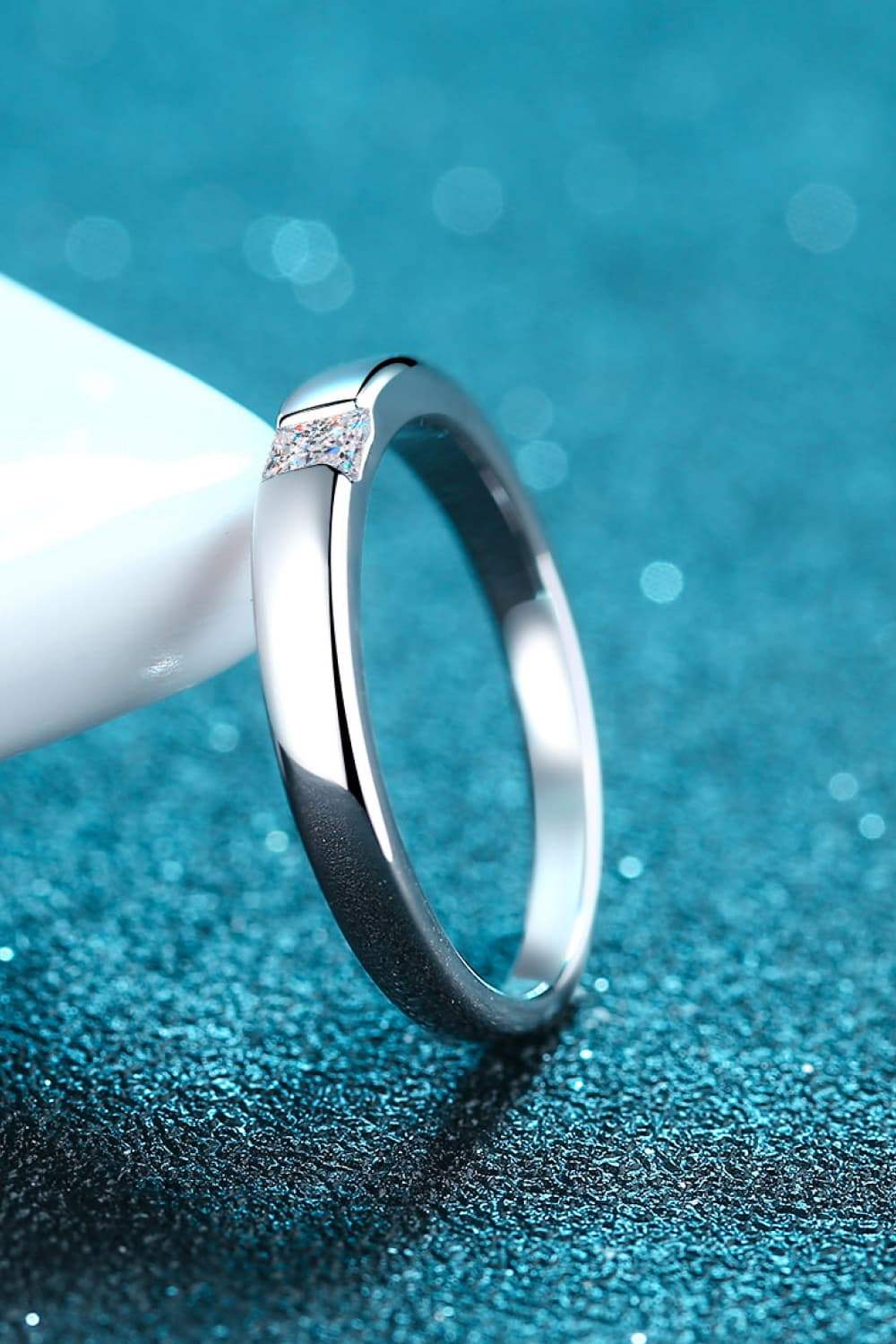 Inlaid Moissanite Rhodium-Plated Ring - Trendsi - Flyclothing LLC