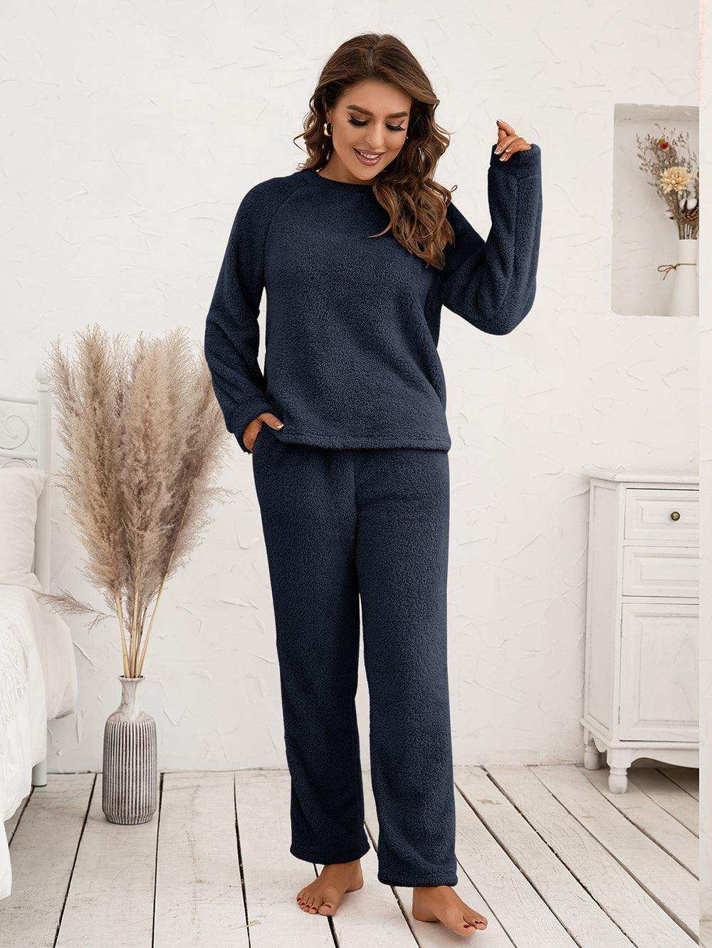 Teddy Long Sleeve Top and Pants Lounge Set - Trendsi - Flyclothing LLC
