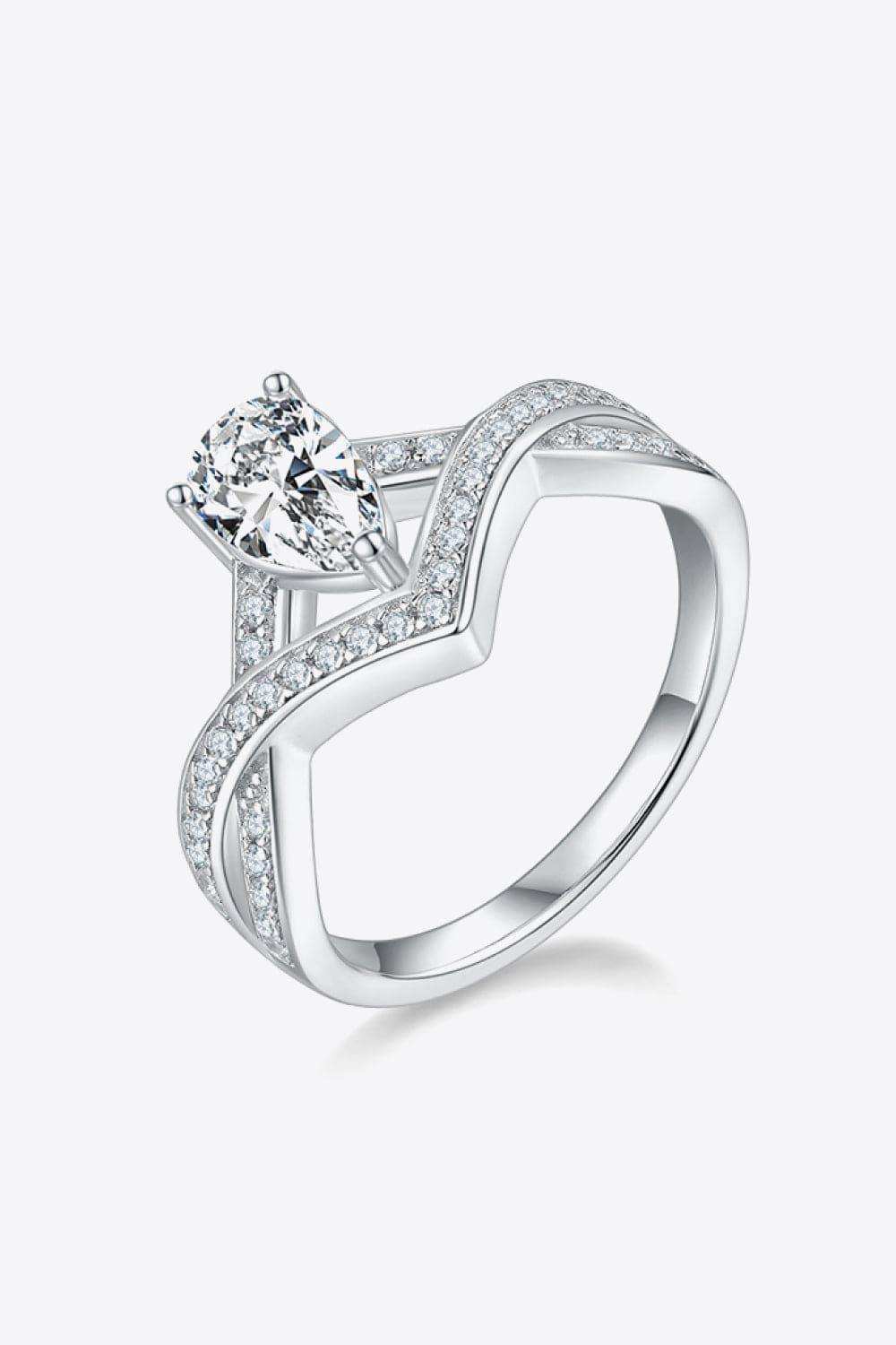 1 Carat Moissanite Teardrop 925 Sterling Silver Ring - Trendsi - Flyclothing LLC