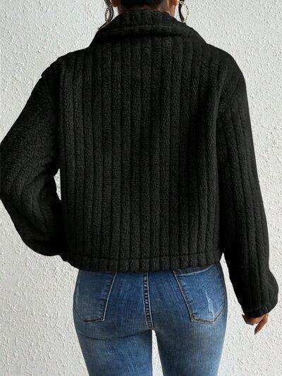 Fuzzy Button Up Collared Neck Jacket - Trendsi - Flyclothing LLC