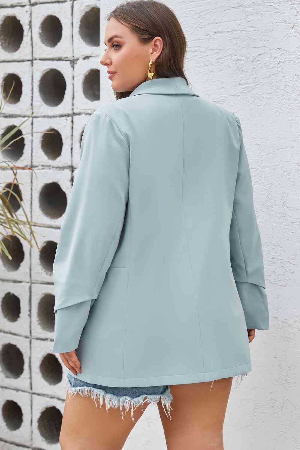 Plus Size Shawl Collar Long Sleeve Blazer - Trendsi