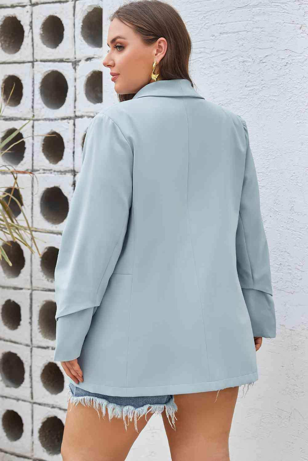 Plus Size Shawl Collar Long Sleeve Blazer - Trendsi - Flyclothing LLC