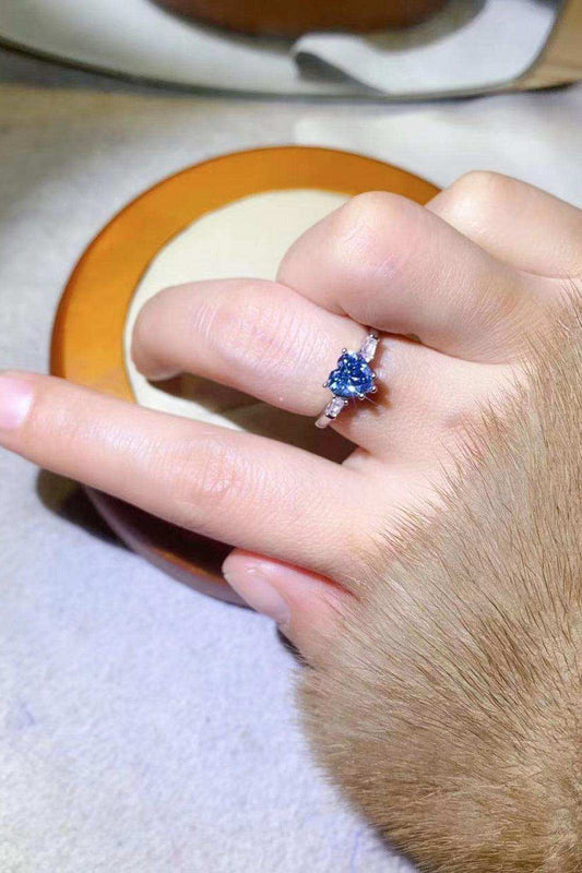 1 Carat Moissanite Heart-Shaped Platinum-Plated Ring in Blue - Trendsi - Flyclothing LLC