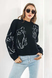 Cat Pattern Round Neck Long Sleeve Pullover Sweater - Trendsi