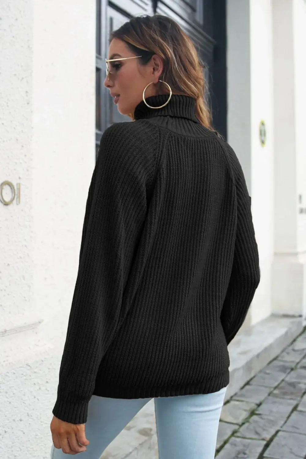 Turtleneck Rib-Knit Sweater - Trendsi - Flyclothing LLC