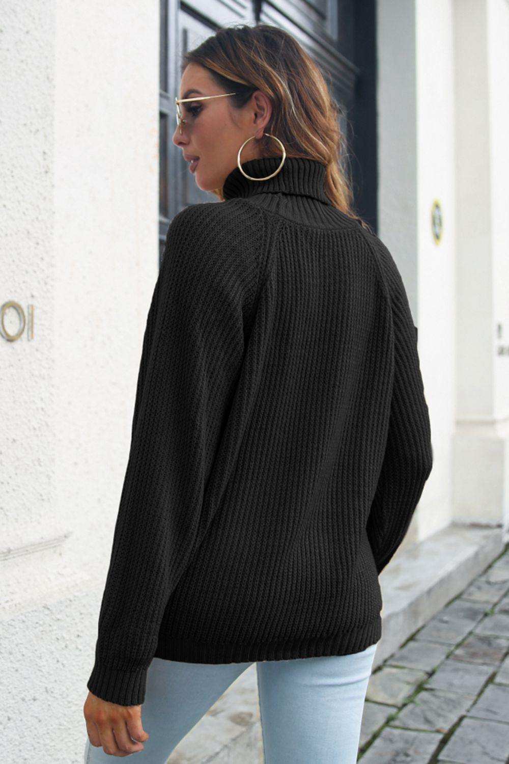 Turtleneck Rib-Knit Sweater - Trendsi - Flyclothing LLC