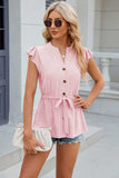 Eyelet Notched Cap Sleeve Blouse - Trendsi - Flyclothing LLC