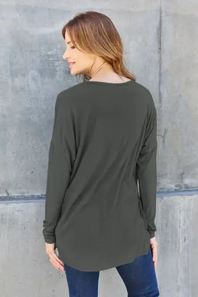 Basic Bae Full Size Round Neck Dropped Shoulder T-Shirt - Trendsi - Flyclothing LLC