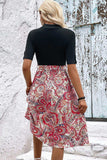 Printed Short Sleeve Belted Dress - Trendsi - Flyclothing LLC